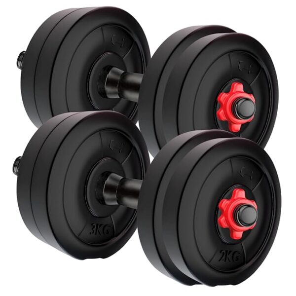 Symactive Pvc 20 Kg Adjustable Dumbbells Fitness Kit For Full Body Workout (2 Kg X 4 + 3 Kg X 4 Kg Pvc Weight, One Pair 14'' Dumbbell Rods&Nuts),Black